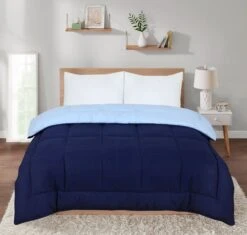 13.5 Tog Box Stitching Reversible Coverless Polycotton Duvet – Navy And Blue(13 5 Tog Box Stitching Reversible Coverless Polycotton Duvet Navy And Blue)