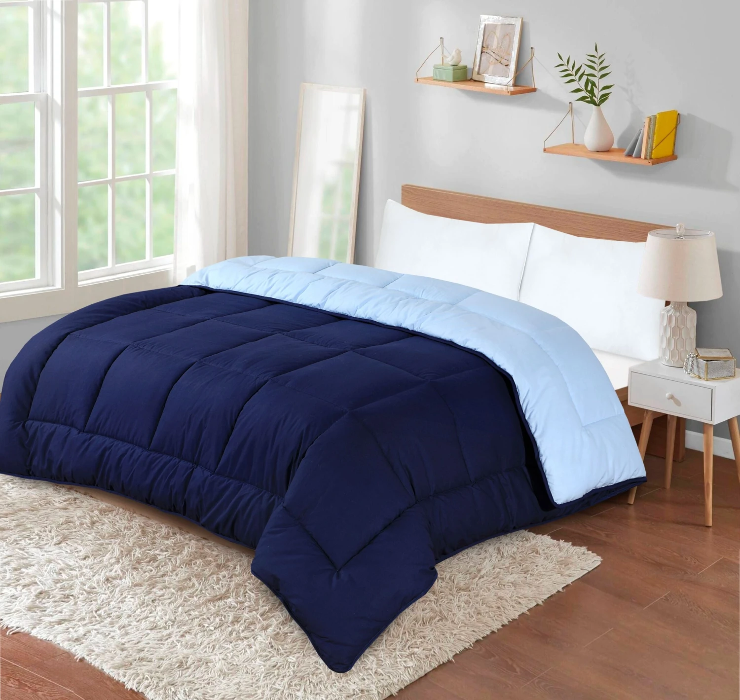 13.5 Tog Box Stitching Reversible Coverless Polycotton Duvet – Navy And Blue(13 5 Tog Box Stitching Reversible Coverless Polycotton Duvet Navy And Blue) 4 13.5 Tog Box Stitching Reversible Coverless Polycotton Duvet – Navy And Blue(13 5 Tog Box Stitching Reversible Coverless Polycotton Duvet Navy And Blue) - Image 2