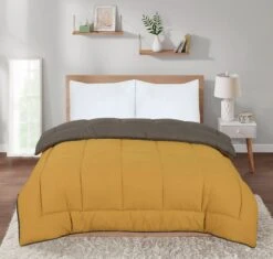 13.5 Tog Box Stitching Reversible Coverless Polycotton Duvet β Mustard & Grey(13 5 Tog Box Stitching Reversible Coverless Polycotton Duvet Mustard Grey)