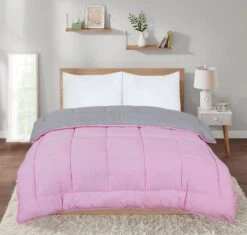 13.5 Tog Box Stitching Reversible Coverless Polycotton Duvet – Pink And Grey(Copy Of 13 5 Tog Box Stitching Reversible Coverless Polycotton Duvet Grey Charcoal)