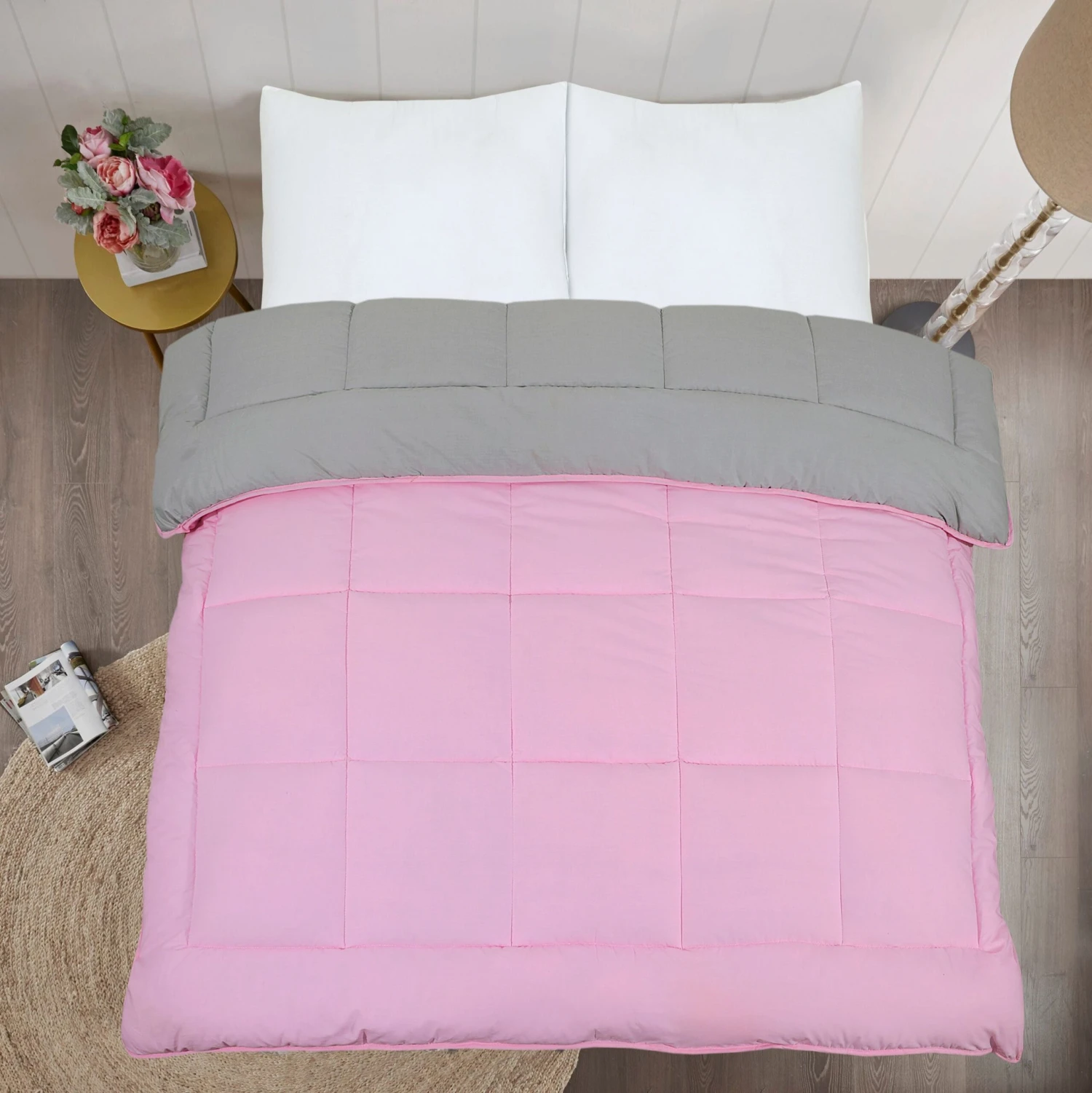 13.5 Tog Box Stitching Reversible Coverless Polycotton Duvet – Pink And Grey(Copy Of 13 5 Tog Box Stitching Reversible Coverless Polycotton Duvet Grey Charcoal) 5 13.5 Tog Box Stitching Reversible Coverless Polycotton Duvet – Pink And Grey(Copy Of 13 5 Tog Box Stitching Reversible Coverless Polycotton Duvet Grey Charcoal) - Image 4