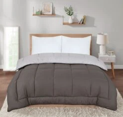 7.5 Tog Box Stitching Reversible Coverless Polycotton Duvet – Grey & Charcoal(7 5 Tog Box Stitching Reversible Coverless Polycotton Duvet Grey Charcoal)