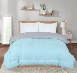 13.5 Tog Box Stitching Reversible Coverless Polycotton Duvet – Teal And Grey(13 5 Tog Box Stitching Reversible Coverless Polycotton Duvet Teal And Grey)