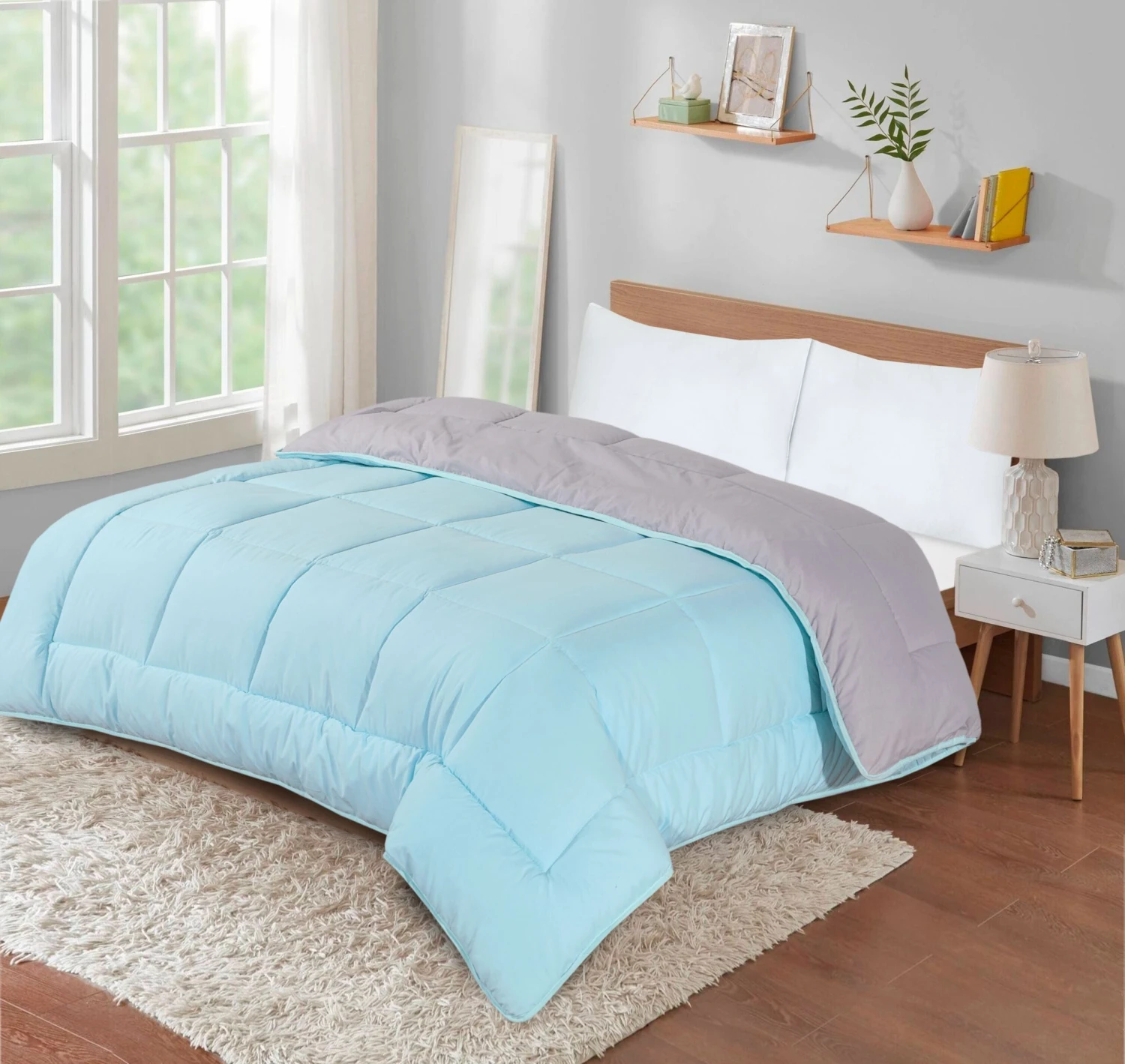 13.5 Tog Box Stitching Reversible Coverless Polycotton Duvet – Teal And Grey(13 5 Tog Box Stitching Reversible Coverless Polycotton Duvet Teal And Grey) 4 13.5 Tog Box Stitching Reversible Coverless Polycotton Duvet – Teal And Grey(13 5 Tog Box Stitching Reversible Coverless Polycotton Duvet Teal And Grey) - Image 2