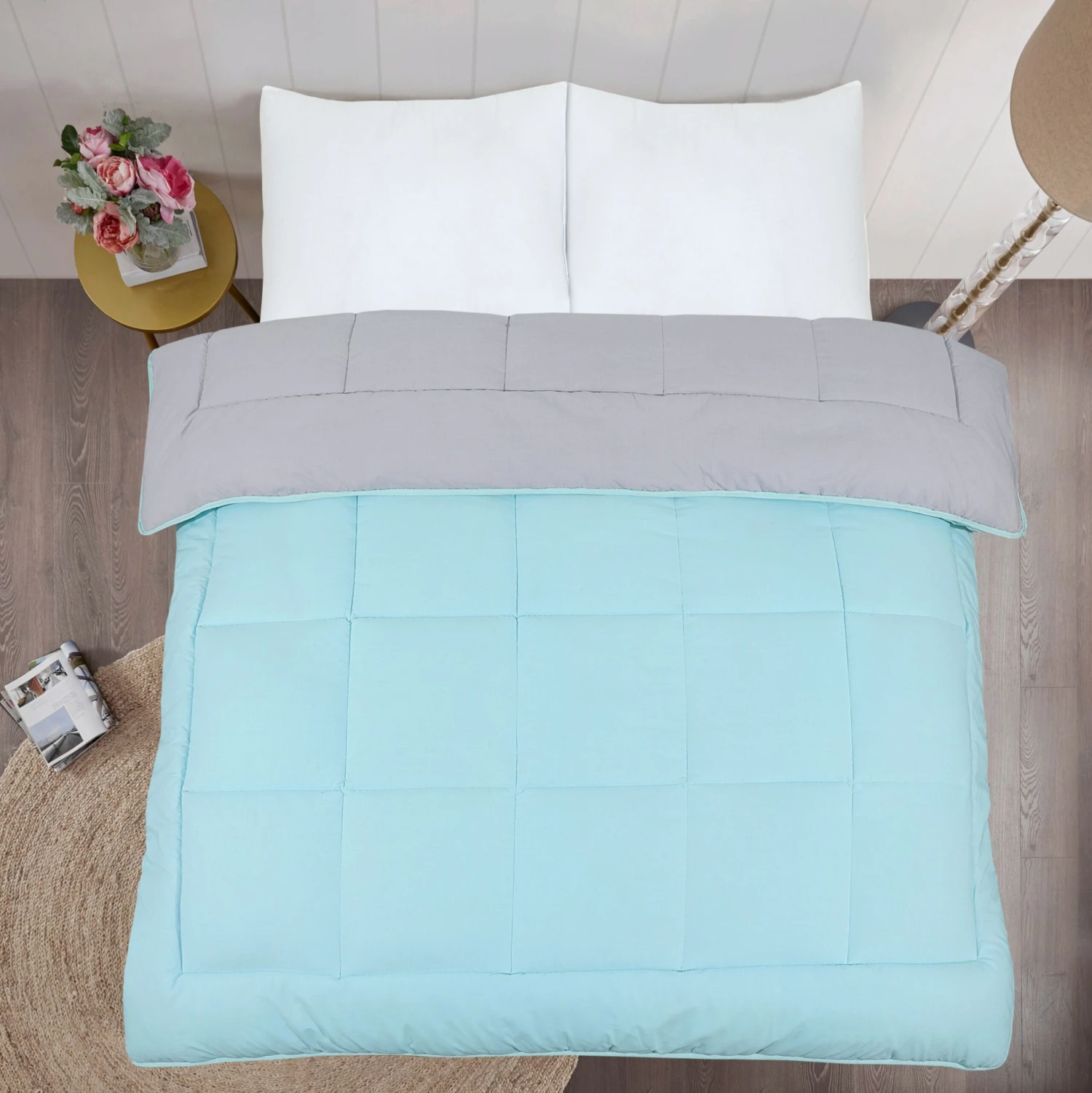 7.5 Tog Box Stitching Reversible Coverless Polycotton Duvet – Teal And Grey(7 5 Tog Box Stitching Reversible Coverless Polycotton Duvet Teal And Grey) 6 7.5 Tog Box Stitching Reversible Coverless Polycotton Duvet – Teal And Grey(7 5 Tog Box Stitching Reversible Coverless Polycotton Duvet Teal And Grey) - Image 4