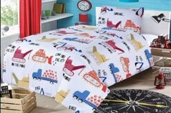 Junior Cot Bed Duvet Cover And Pillow Set- Cotton Rich – On The Move(Junior Cot Bed Duvet Cover And Pillow Set Cotton Rich On The Move)