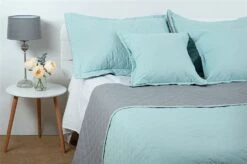 Quilted Bedspread Throw (Set 5 Pcs)Cotton Rich Reversible - Teal & Grey(Quilted Bedspread Throw Set 5 Pcs Cotton Rich Reversible Teal Grey)