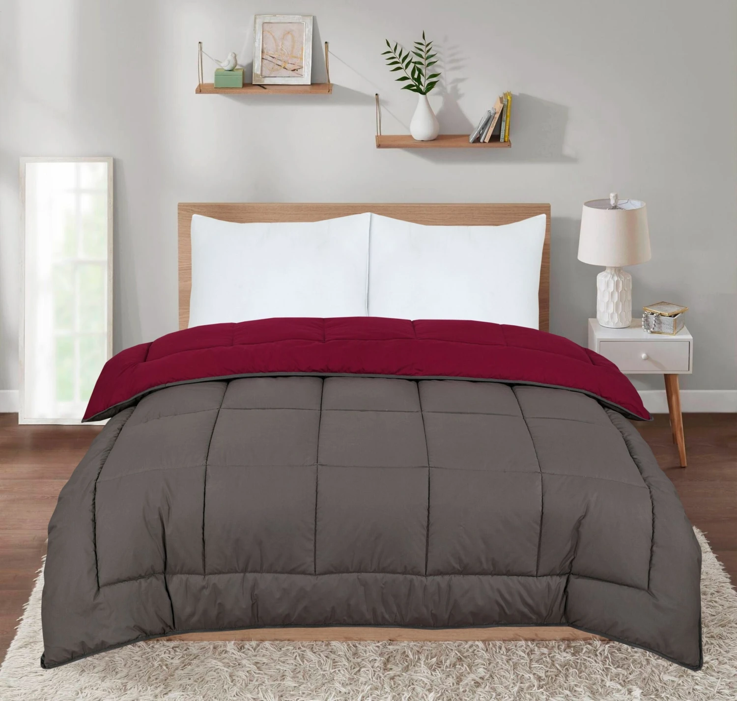 13.5 Tog Box Stitching Reversible Coverless Polycotton Duvet – Grey & Burgundy(13 5 Tog Box Stitching Reversible Coverless Polycotton Duvet Grey Burgundy) 3 13.5 Tog Box Stitching Reversible Coverless Polycotton Duvet – Grey & Burgundy(13 5 Tog Box Stitching Reversible Coverless Polycotton Duvet Grey Burgundy)