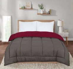 7.5 Tog Box Stitching Reversible Coverless Polycotton Duvet – Grey & Burgundy(7 5 Tog Box Stitching Reversible Coverless Polycotton Duvet Grey Burgundy)