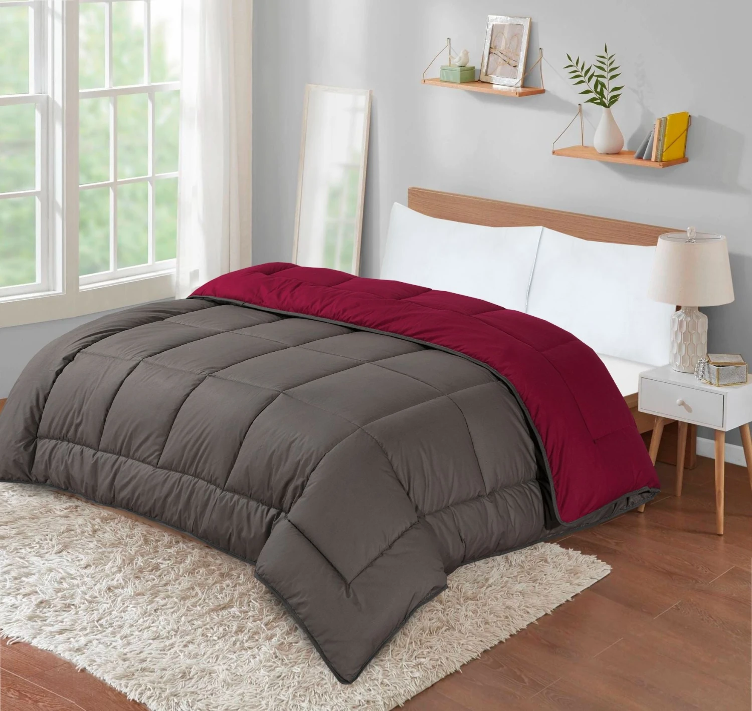 13.5 Tog Box Stitching Reversible Coverless Polycotton Duvet – Grey & Burgundy(13 5 Tog Box Stitching Reversible Coverless Polycotton Duvet Grey Burgundy) 4 13.5 Tog Box Stitching Reversible Coverless Polycotton Duvet – Grey & Burgundy(13 5 Tog Box Stitching Reversible Coverless Polycotton Duvet Grey Burgundy) - Image 2