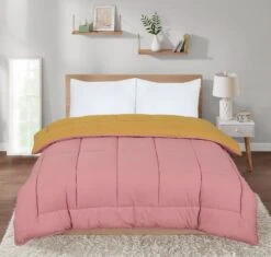 13.5 Tog Box Stitching Reversible Coverless Polycotton Duvet β Mustard & Pink(13 5 Tog Box Stitching Reversible Coverless Polycotton Duvet Mustard Pink)