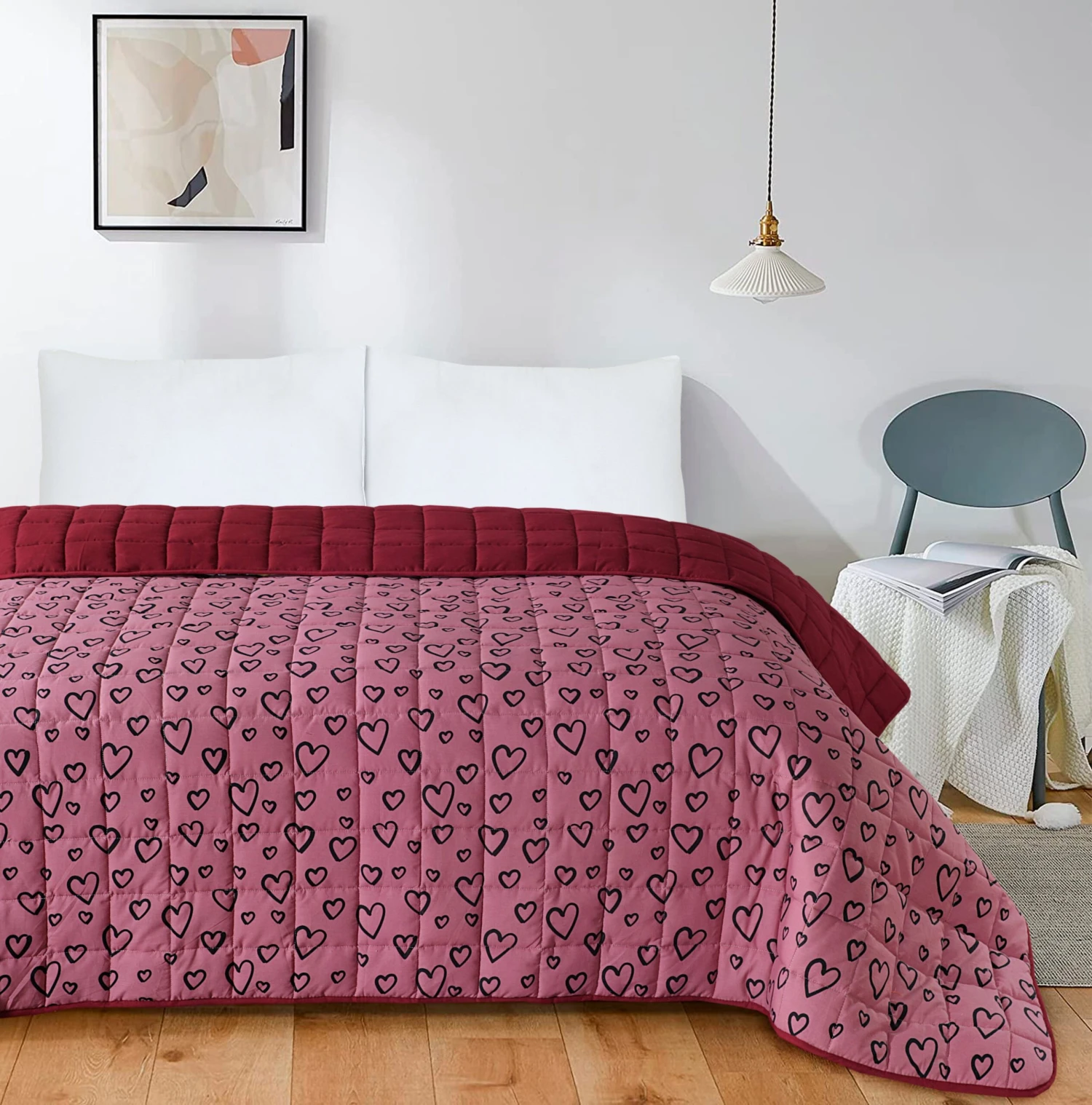 Quilted 4.5 Tog Reversible Coverless Printed Duvet Quilt - Hearts(Quilted 4 5 Tog Reversible Coverless Printed Duvet Quilt Hearts) 3 Quilted 4.5 Tog Reversible Coverless Printed Duvet Quilt - Hearts(Quilted 4 5 Tog Reversible Coverless Printed Duvet Quilt Hearts)