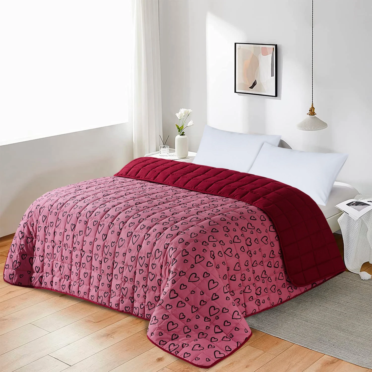 Quilted 4.5 Tog Reversible Coverless Printed Duvet Quilt - Hearts(Quilted 4 5 Tog Reversible Coverless Printed Duvet Quilt Hearts) 4 Quilted 4.5 Tog Reversible Coverless Printed Duvet Quilt - Hearts(Quilted 4 5 Tog Reversible Coverless Printed Duvet Quilt Hearts) - Image 2