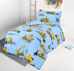 Junior Cot Bed Duvet Cover And Pillow Set- Cotton Rich 120 X 150 Cm – Building Site(Junior Cot Bed Duvet Cover And Pillow Set Cotton Rich 120 X 150 Cm Building Site)
