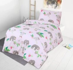 Junior Cot Bed Duvet Cover And Pillow Set- Cotton Rich 120 X 150 Cm – Sloths(Junior Cot Bed Duvet Cover And Pillow Set Cotton Rich 120 X 150 Cm Sloths)