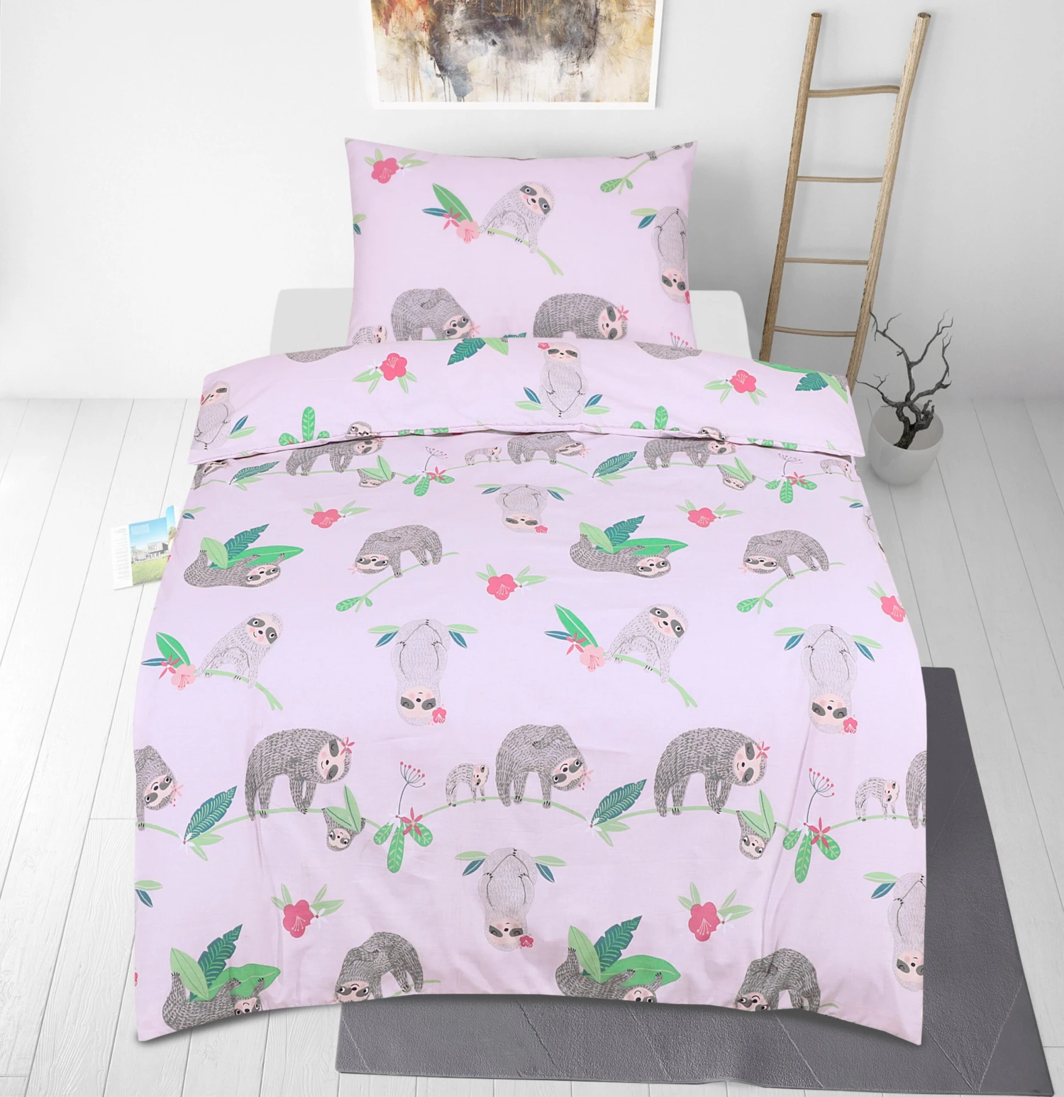 Junior Cot Bed Duvet Cover And Pillow Set- Cotton Rich 120 X 150 Cm – Sloths(Junior Cot Bed Duvet Cover And Pillow Set Cotton Rich 120 X 150 Cm Sloths) 4 Junior Cot Bed Duvet Cover And Pillow Set- Cotton Rich 120 X 150 Cm – Sloths(Junior Cot Bed Duvet Cover And Pillow Set Cotton Rich 120 X 150 Cm Sloths) - Image 2