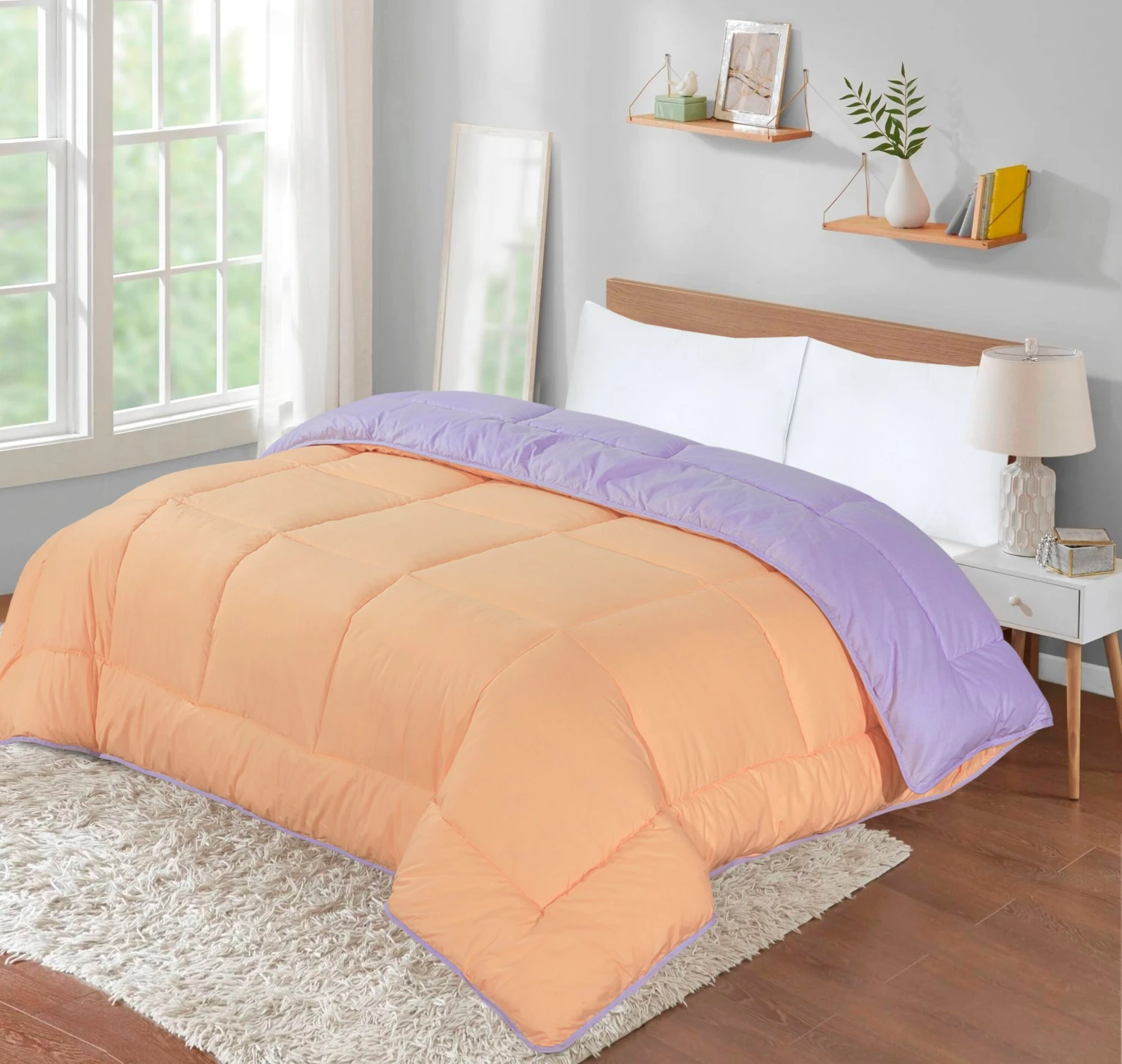 Box Stitching Reversible Coverless Polycotton Duvet – Peach & Lilac(Box Stitching Reversible Coverless Polycotton Duvet Peach Lilac) 4 Box Stitching Reversible Coverless Polycotton Duvet – Peach & Lilac(Box Stitching Reversible Coverless Polycotton Duvet Peach Lilac) - Image 2