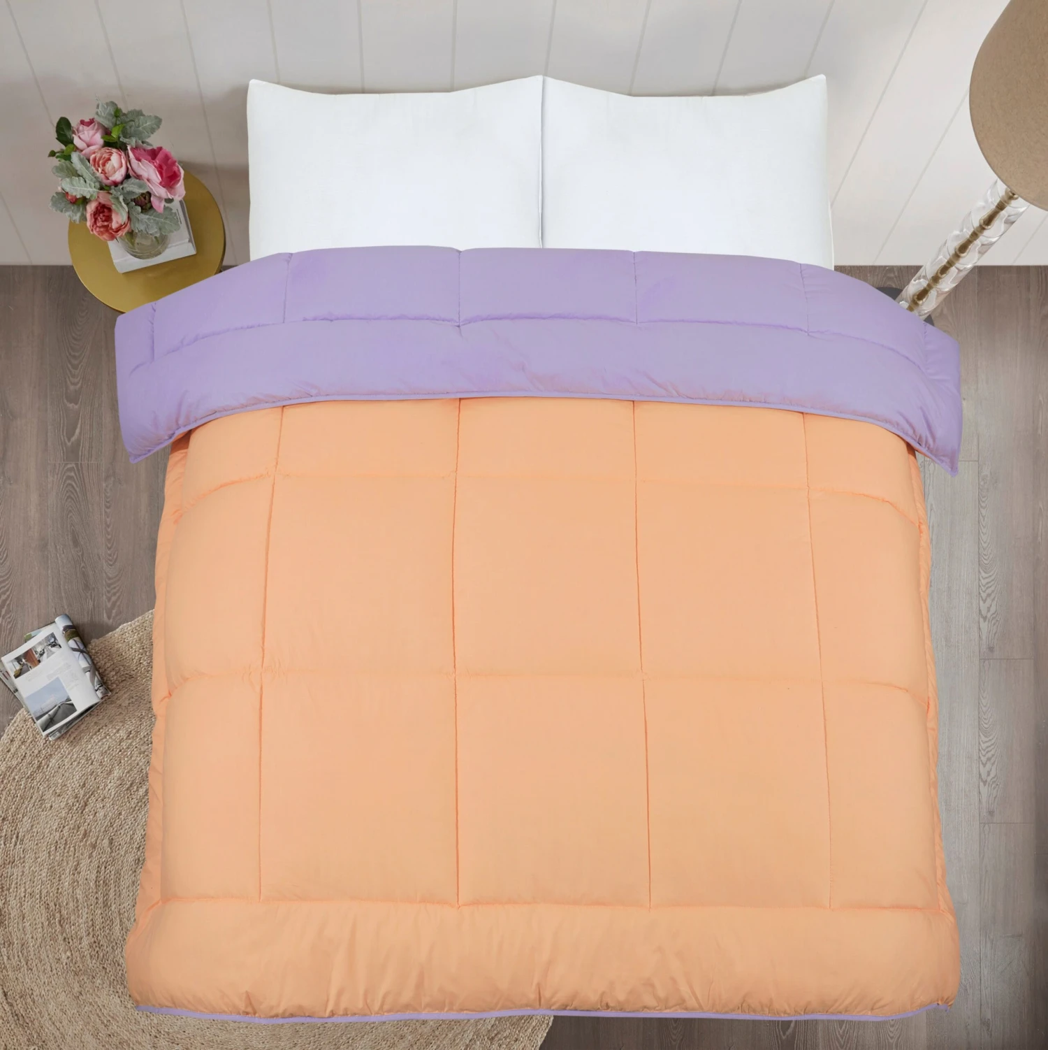 Box Stitching Reversible Coverless Polycotton Duvet – Peach & Lilac(Box Stitching Reversible Coverless Polycotton Duvet Peach Lilac) 7 Box Stitching Reversible Coverless Polycotton Duvet – Peach & Lilac(Box Stitching Reversible Coverless Polycotton Duvet Peach Lilac) - Image 5
