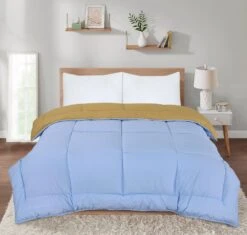 Box Stitching Reversible Coverless Polycotton Duvet – Sand & Sky Blue(Box Stitching Reversible Coverless Polycotton Duvet Sand Sky Blue)