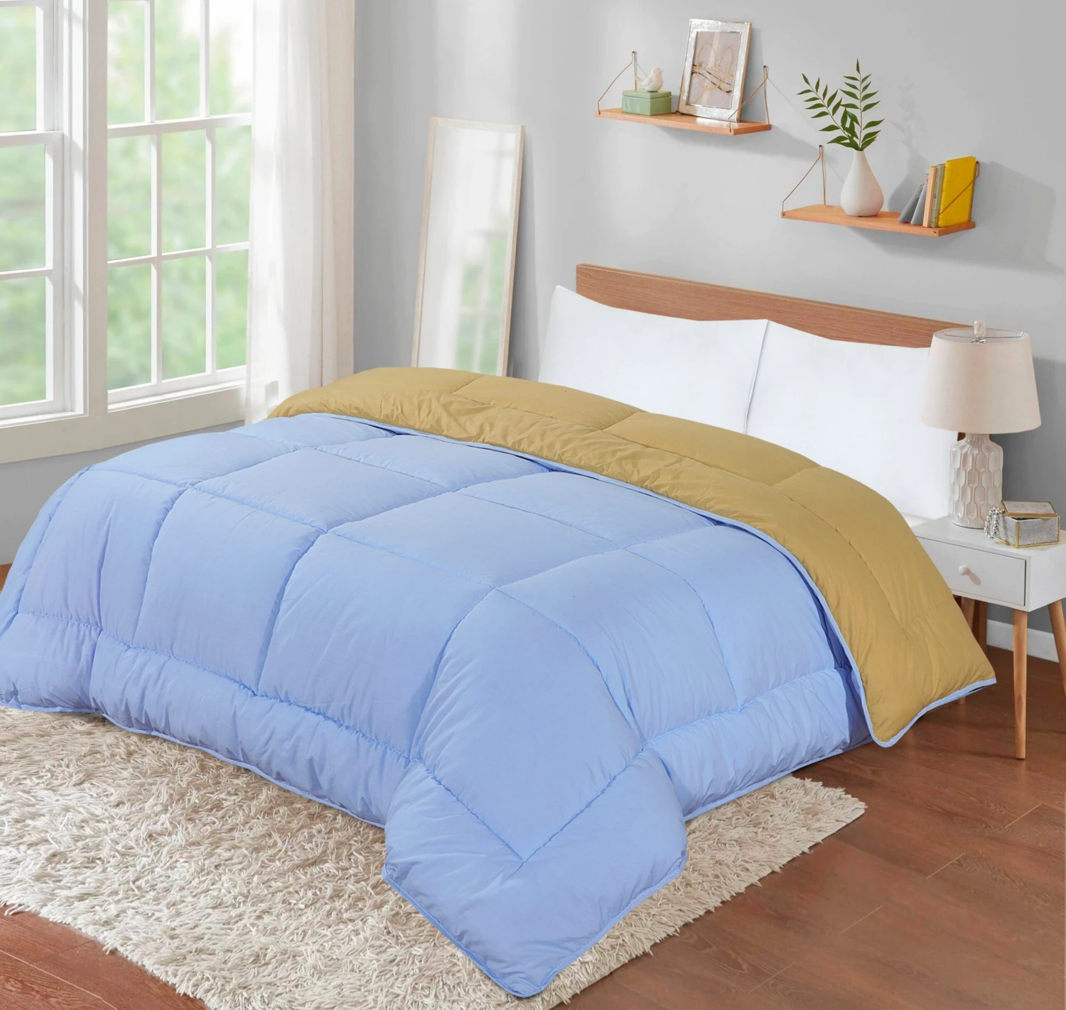 Box Stitching Reversible Coverless Polycotton Duvet – Sand & Sky Blue(Box Stitching Reversible Coverless Polycotton Duvet Sand Sky Blue) 4 Box Stitching Reversible Coverless Polycotton Duvet – Sand & Sky Blue(Box Stitching Reversible Coverless Polycotton Duvet Sand Sky Blue) - Image 2