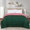 Box Stitching Reversible Coverless Polycotton Duvet – Bottle Green & Dusty Pink(Box Stitching Reversible Coverless Polycotton Duvet Bottle Green Dusty Pink) -Bedding Discount Store 98A5525f