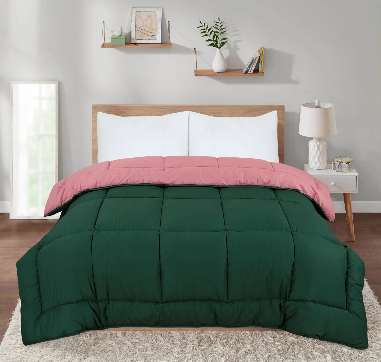 Box Stitching Reversible Coverless Polycotton Duvet – Bottle Green & Dusty Pink(Box Stitching Reversible Coverless Polycotton Duvet Bottle Green Dusty Pink) 3 Box Stitching Reversible Coverless Polycotton Duvet – Bottle Green & Dusty Pink(Box Stitching Reversible Coverless Polycotton Duvet Bottle Green Dusty Pink)