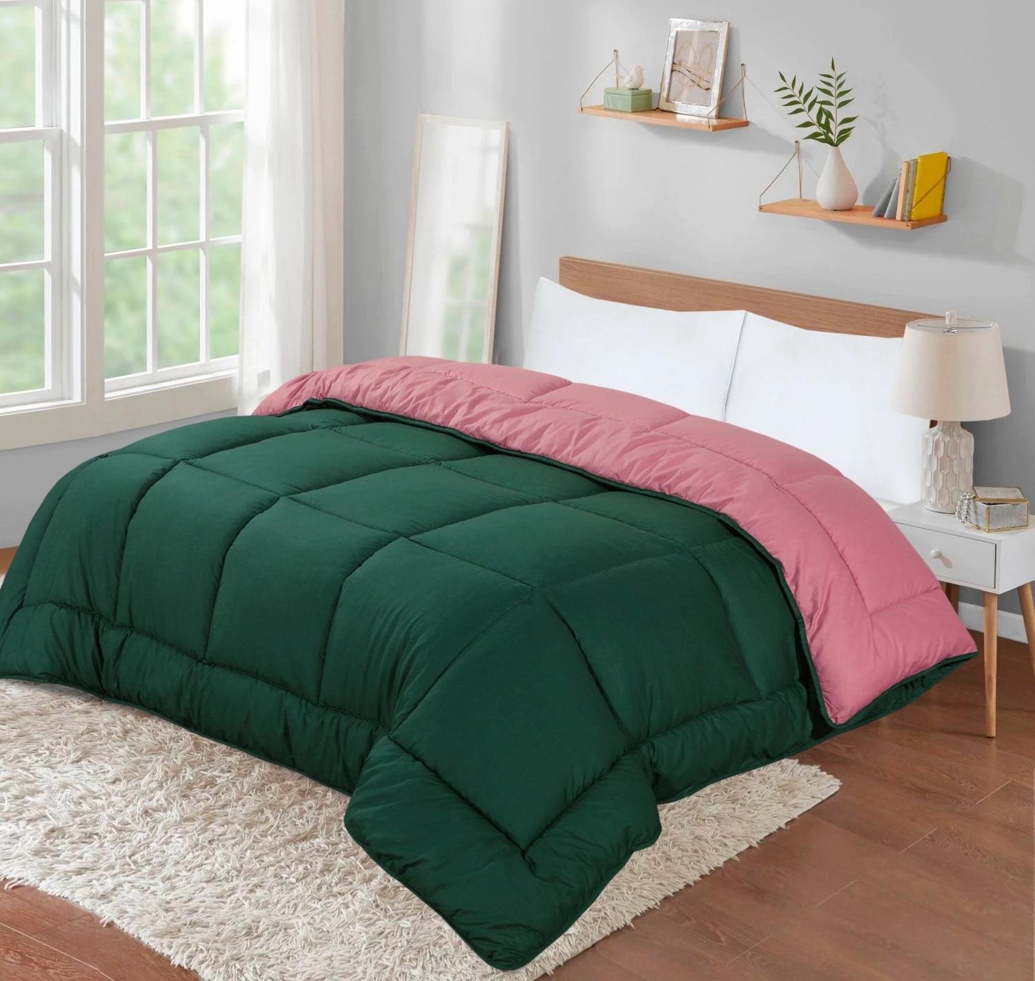 Box Stitching Reversible Coverless Polycotton Duvet – Bottle Green & Dusty Pink(Box Stitching Reversible Coverless Polycotton Duvet Bottle Green Dusty Pink) 4 Box Stitching Reversible Coverless Polycotton Duvet – Bottle Green & Dusty Pink(Box Stitching Reversible Coverless Polycotton Duvet Bottle Green Dusty Pink) - Image 2