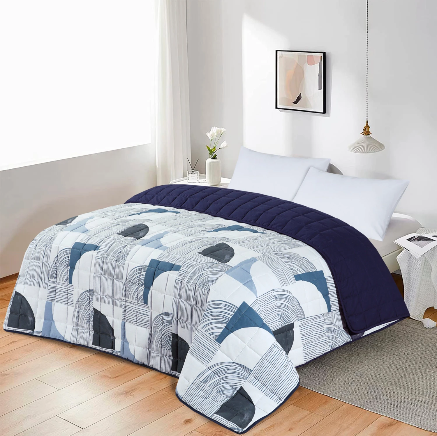 Quilted 4.5 Tog Reversible Coverless Printed Duvet Quilt - Blue Geometric(Quilted 4 5 Tog Reversible Coverless Printed Duvet Quilt Blue Geometric) 4 Quilted 4.5 Tog Reversible Coverless Printed Duvet Quilt - Blue Geometric(Quilted 4 5 Tog Reversible Coverless Printed Duvet Quilt Blue Geometric) - Image 2