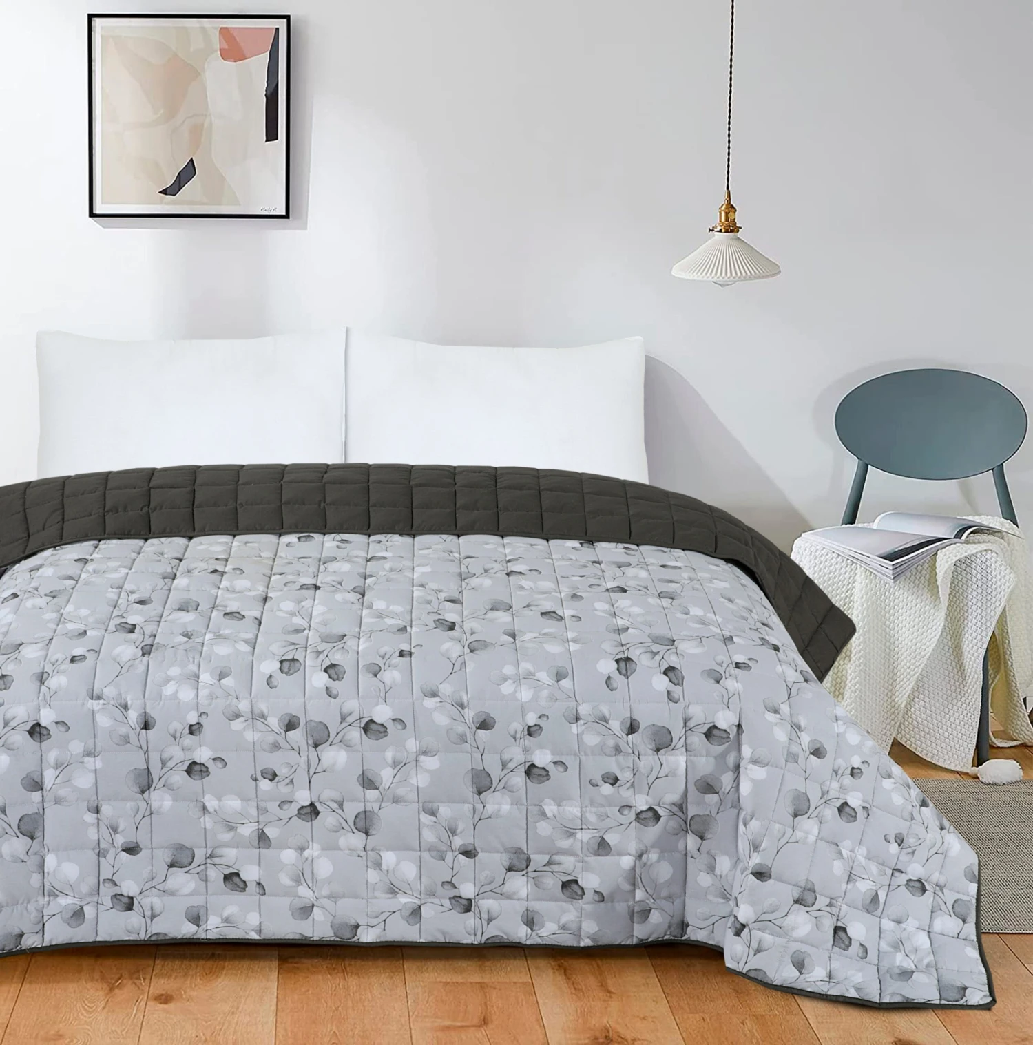 Quilted 4.5 Tog Reversible Coverless Printed Duvet Quilt - Grey Leaves(Quilted 4 5 Tog Reversible Coverless Printed Duvet Quilt Grey Leaves) 3 Quilted 4.5 Tog Reversible Coverless Printed Duvet Quilt - Grey Leaves(Quilted 4 5 Tog Reversible Coverless Printed Duvet Quilt Grey Leaves)