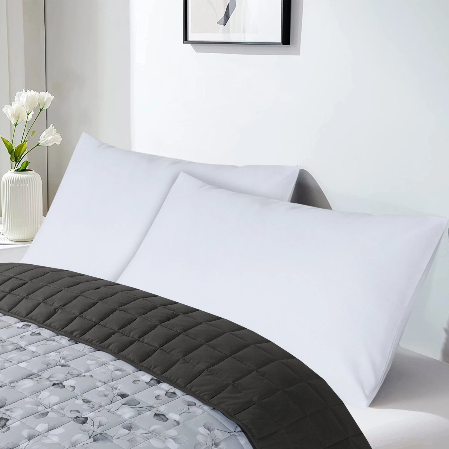 Quilted 4.5 Tog Reversible Coverless Printed Duvet Quilt - Grey Leaves(Quilted 4 5 Tog Reversible Coverless Printed Duvet Quilt Grey Leaves) 5 Quilted 4.5 Tog Reversible Coverless Printed Duvet Quilt - Grey Leaves(Quilted 4 5 Tog Reversible Coverless Printed Duvet Quilt Grey Leaves) - Image 3