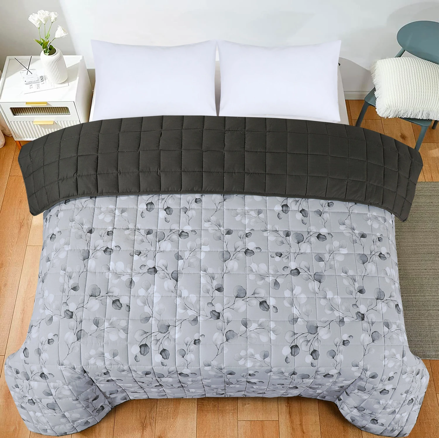 Quilted 4.5 Tog Reversible Coverless Printed Duvet Quilt - Grey Leaves(Quilted 4 5 Tog Reversible Coverless Printed Duvet Quilt Grey Leaves) 7 Quilted 4.5 Tog Reversible Coverless Printed Duvet Quilt - Grey Leaves(Quilted 4 5 Tog Reversible Coverless Printed Duvet Quilt Grey Leaves) - Image 5