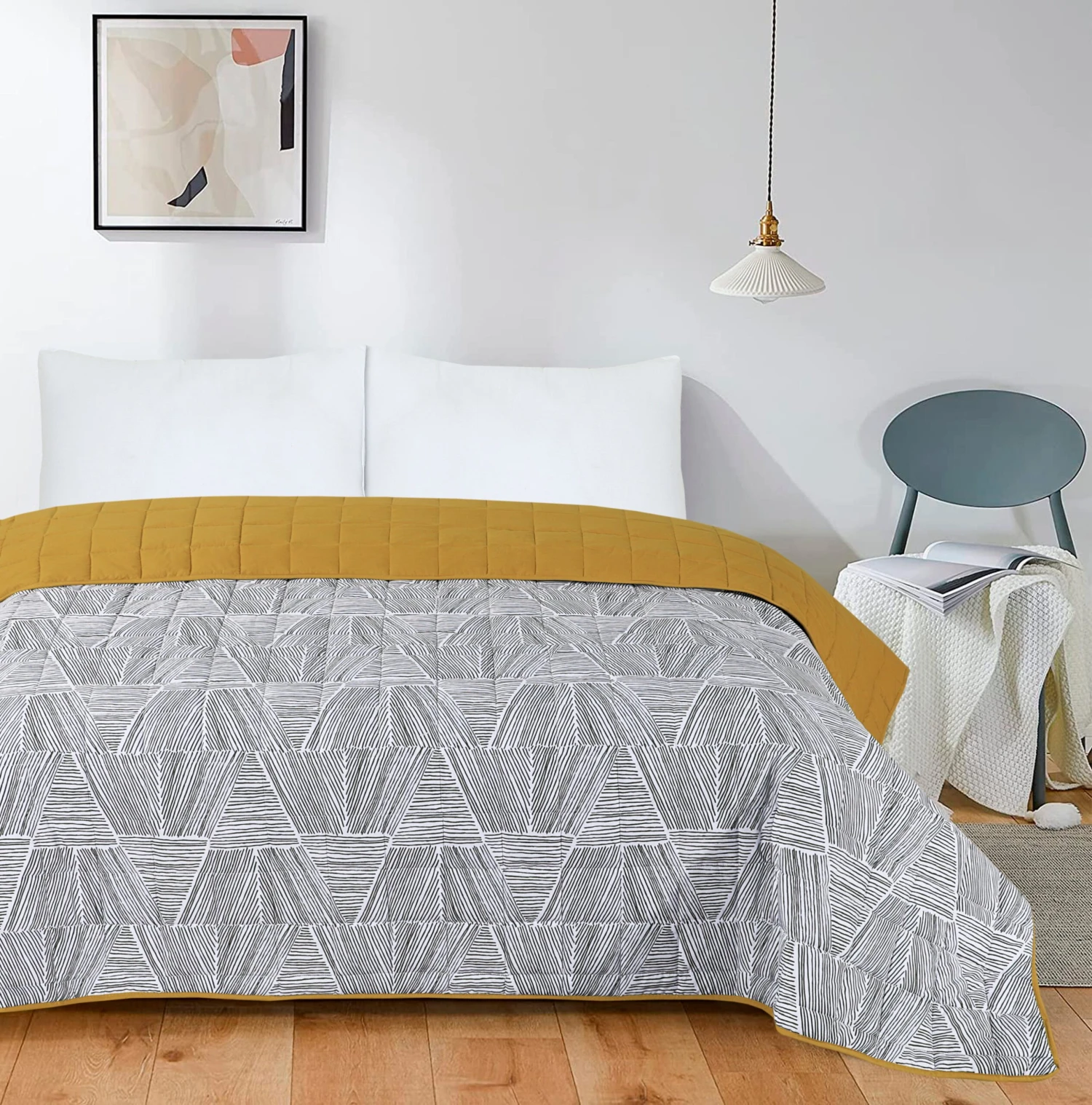Quilted 4.5 Tog Reversible Coverless Printed Duvet Quilt - Triangles(Copy Of Quilted 4 5 Tog Reversible Coverless Printed Duvet Quilt Triangles) 3 Quilted 4.5 Tog Reversible Coverless Printed Duvet Quilt - Triangles(Copy Of Quilted 4 5 Tog Reversible Coverless Printed Duvet Quilt Triangles)