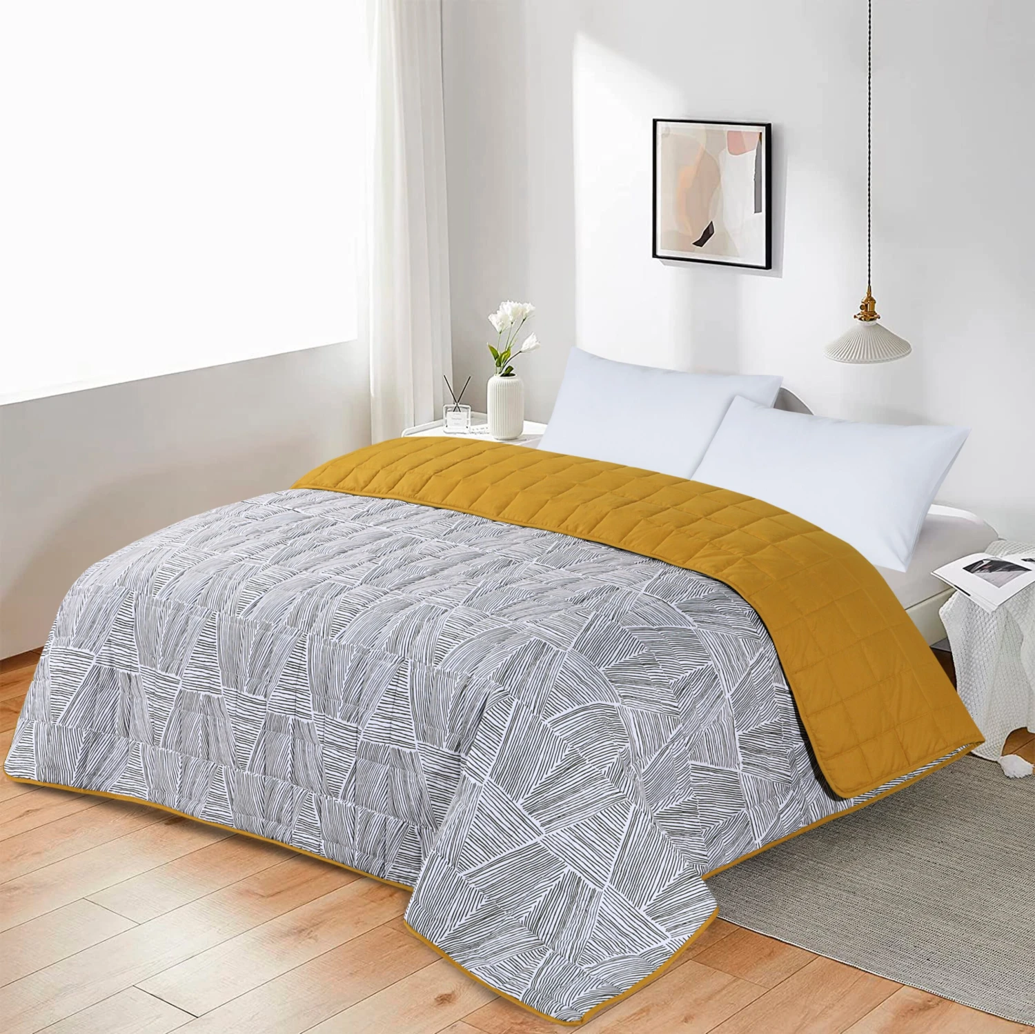 Quilted 4.5 Tog Reversible Coverless Printed Duvet Quilt - Triangles(Copy Of Quilted 4 5 Tog Reversible Coverless Printed Duvet Quilt Triangles) 4 Quilted 4.5 Tog Reversible Coverless Printed Duvet Quilt - Triangles(Copy Of Quilted 4 5 Tog Reversible Coverless Printed Duvet Quilt Triangles) - Image 2