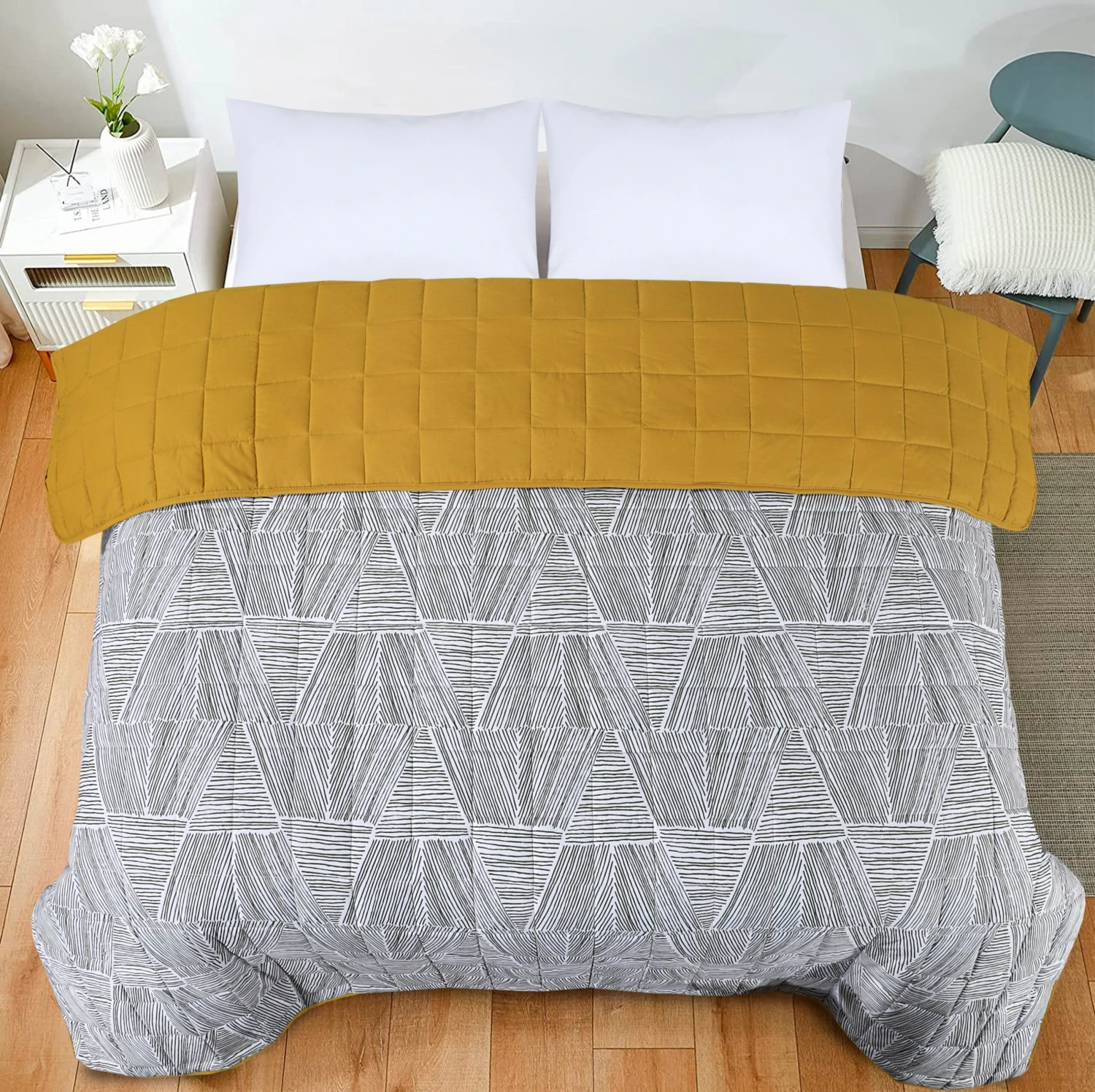 Quilted 4.5 Tog Reversible Coverless Printed Duvet Quilt - Triangles(Copy Of Quilted 4 5 Tog Reversible Coverless Printed Duvet Quilt Triangles) 7 Quilted 4.5 Tog Reversible Coverless Printed Duvet Quilt - Triangles(Copy Of Quilted 4 5 Tog Reversible Coverless Printed Duvet Quilt Triangles) - Image 5