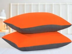 Reversible Poly Cotton Housewife Pillowcases (Pair) - Orange & Grey(Reversible Poly Cotton Housewife Pillowcases Pair Orange Grey) 8 Reversible Poly Cotton Housewife Pillowcases (Pair) - Orange & Grey(Reversible Poly Cotton Housewife Pillowcases Pair Orange Grey) -Bedding Discount Store B1
