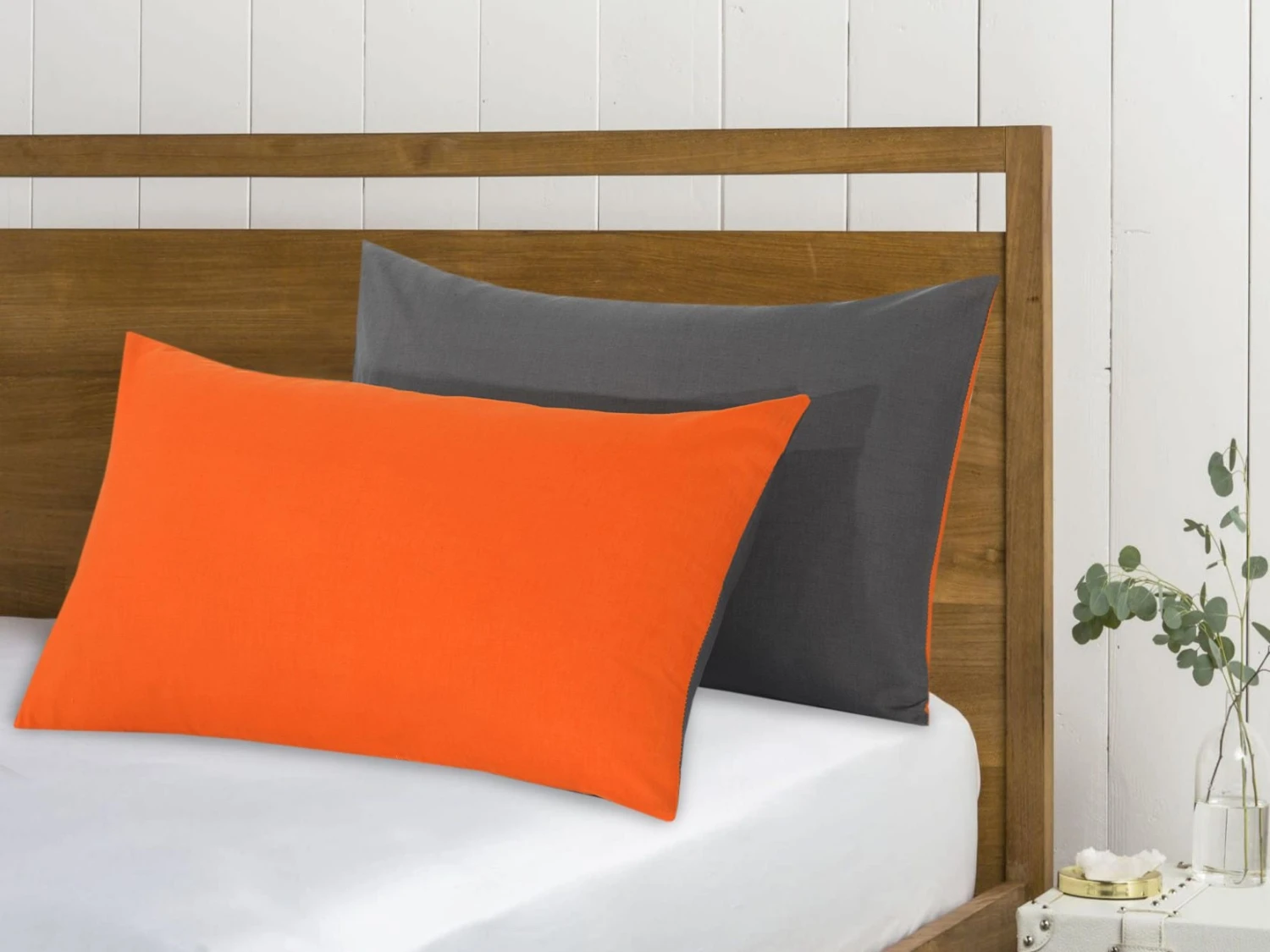 Reversible Poly Cotton Housewife Pillowcases (Pair) - Orange & Grey(Reversible Poly Cotton Housewife Pillowcases Pair Orange Grey) 6 Reversible Poly Cotton Housewife Pillowcases (Pair) - Orange & Grey(Reversible Poly Cotton Housewife Pillowcases Pair Orange Grey) - Image 4