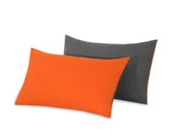 Reversible Poly Cotton Housewife Pillowcases (Pair) - Orange & Grey(Reversible Poly Cotton Housewife Pillowcases Pair Orange Grey)