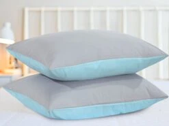 Reversible Poly Cotton Housewife Pillowcases (Pair) - Teal & Grey(Reversible Poly Cotton Housewife Pillowcases Pillow Covers Pair) -Bedding Discount Store C1