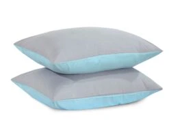 Reversible Poly Cotton Housewife Pillowcases (Pair) - Teal & Grey(Reversible Poly Cotton Housewife Pillowcases Pillow Covers Pair) -Bedding Discount Store C2