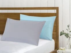 Reversible Poly Cotton Housewife Pillowcases (Pair) - Teal & Grey(Reversible Poly Cotton Housewife Pillowcases Pillow Covers Pair) -Bedding Discount Store C3