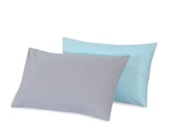 Reversible Poly Cotton Housewife Pillowcases (Pair) - Teal & Grey(Reversible Poly Cotton Housewife Pillowcases Pillow Covers Pair)