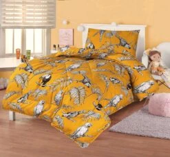 7.5 Tog Kids Coverless Printed Washable Quilt With Pillow Set (120 X 150 Cm) - Exotic Birds(7 5 Tog Kids Coverless Printed Washable Quilt With Pillow Set 120 X 150 Cm)
