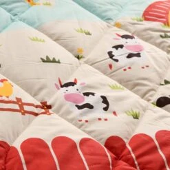 7.5 Tog Kids Coverless Printed Washable Quilt With Pillow Set (120 X 150 Cm) - Farm(7 5 Tog Kids Coverless Printed Washable Quilt With Pillow Set 120 X 150 Cm Farm) -Bedding Discount Store Capturerversible9pic