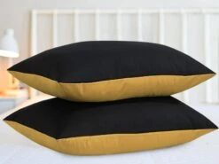 Reversible Poly Cotton Housewife Pillowcases (Pair) - Mustard & Black(Reversible Poly Cotton Housewife Pillowcases Pair Mustard Black) -Bedding Discount Store E1