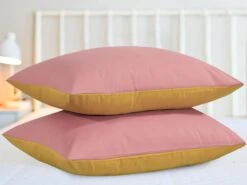 Reversible Poly Cotton Housewife Pillowcases (Pair) - Mustard & Pink(Reversible Poly Cotton Housewife Pillowcases Pair Mustard Pink) -Bedding Discount Store F1