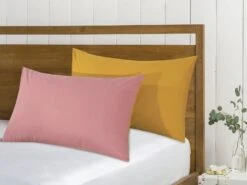 Reversible Poly Cotton Housewife Pillowcases (Pair) - Mustard & Pink(Reversible Poly Cotton Housewife Pillowcases Pair Mustard Pink) -Bedding Discount Store F3