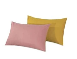 Reversible Poly Cotton Housewife Pillowcases (Pair) - Mustard & Pink(Reversible Poly Cotton Housewife Pillowcases Pair Mustard Pink) -Bedding Discount Store F4