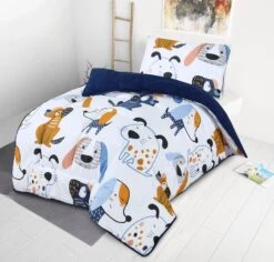 Kids Coverless Printed 7.5 Tog Washable Quilt With Pillow Set 120 X 150 Cm – Funky Dogs(Kids Coverless Printed 7 5 Tog Washable Quilt With Pillow Set 120 X 150 Cm Funky Dogs) -Bedding Discount Store FunkyDogs