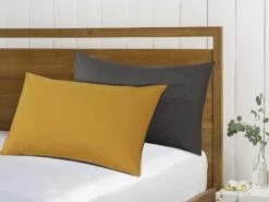 Reversible Poly Cotton Housewife Pillowcases (Pair) - Mustard & Grey(Reversible Poly Cotton Housewife Pillowcases Pair Mustard Grey) -Bedding Discount Store G3