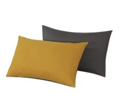 Reversible Poly Cotton Housewife Pillowcases (Pair) - Mustard & Grey(Reversible Poly Cotton Housewife Pillowcases Pair Mustard Grey) -Bedding Discount Store G4